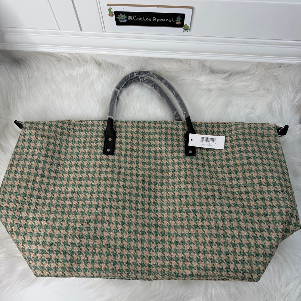 New Lulu Dharma Frasier Green Houndstooth Large Weekender Bag